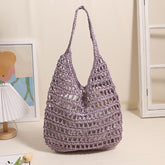 Sac à bandoulière en paille de grande capacité, fourre-tout ajouré et découpé, sac de paille portable, sac de plage pour vacances en bord de mer
